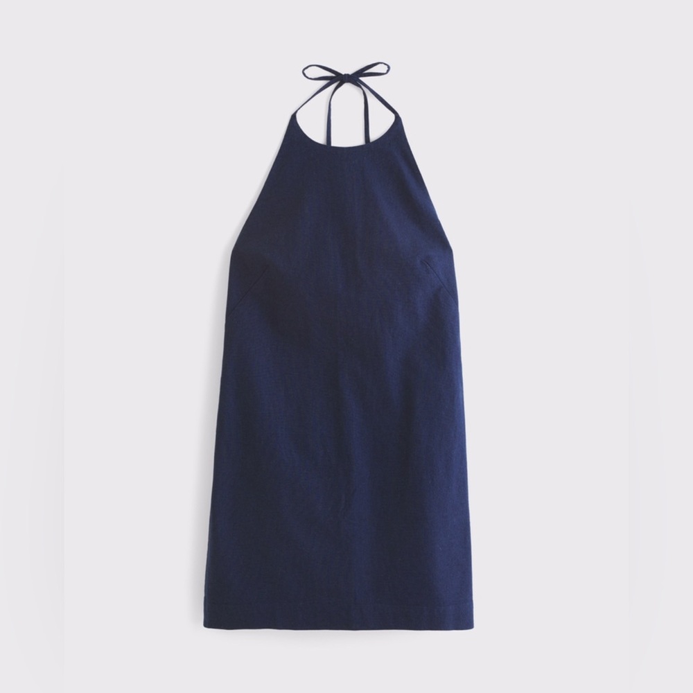 NWT Abercrombie Open Back Halter Denim Linen Dress